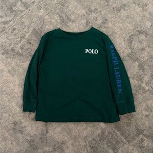 Ralph Lauren Kids Long-Sleeve Crewneck Tee - Dark Green with Blue Script